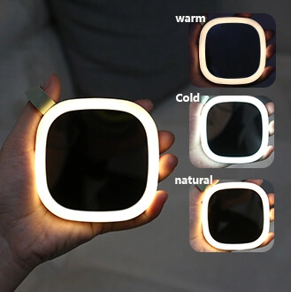 Rechargeable Lighted Makeup Mirror Details Three Color Light Source