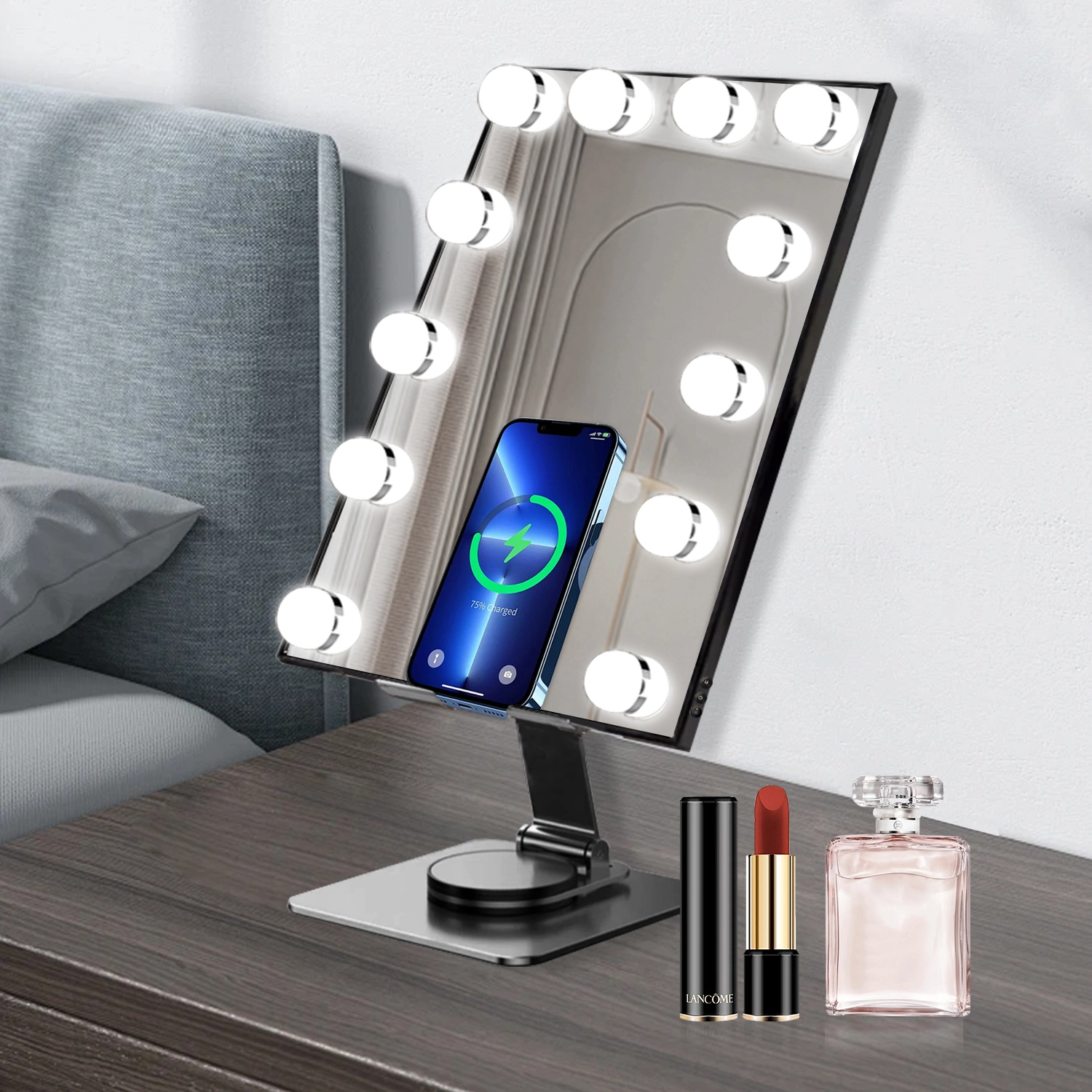 Built-in wireless charging module lets you power devices while applying makeup